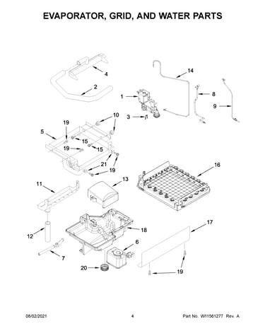 Evaporator, grid, and water parts