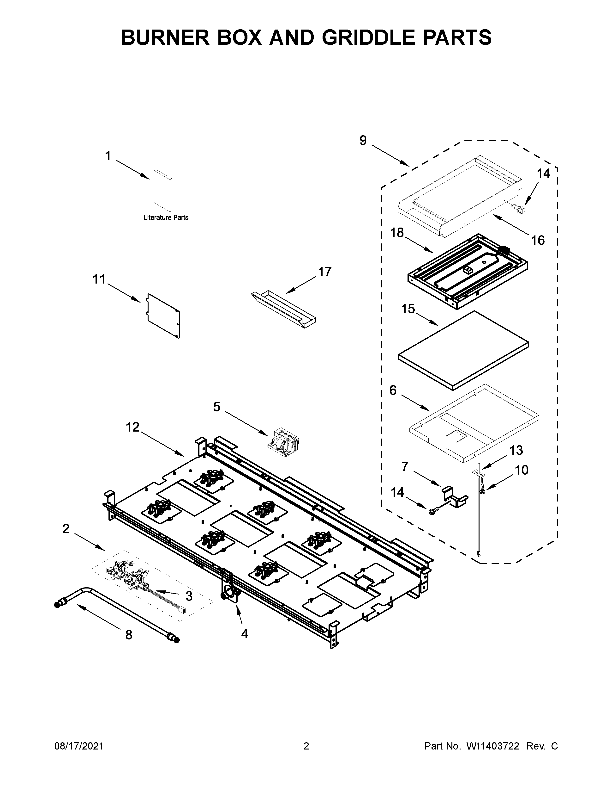 Burner box and griddle parts