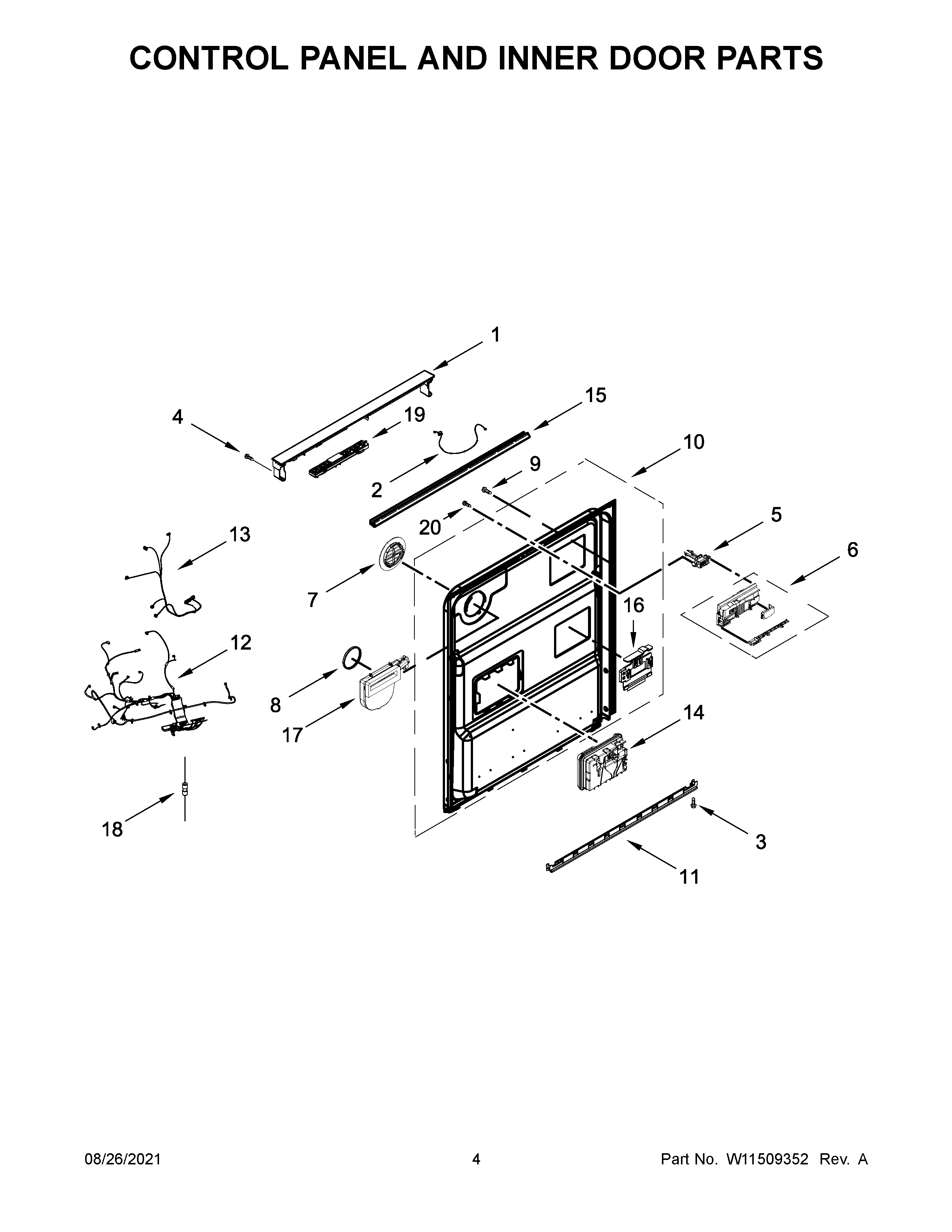 Control panel and inner door parts