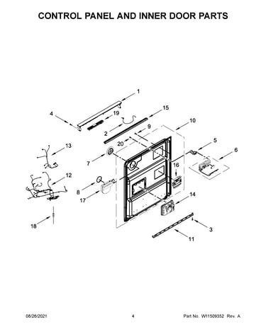 Control panel and inner door parts