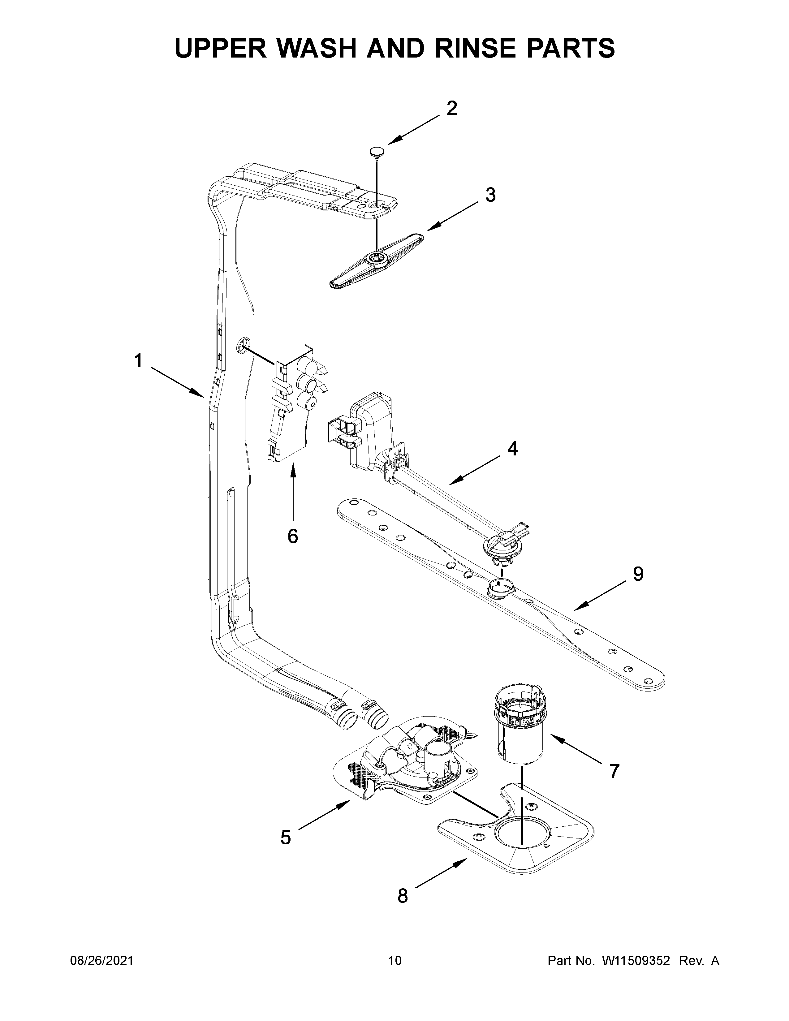 Upper wash and rinse parts