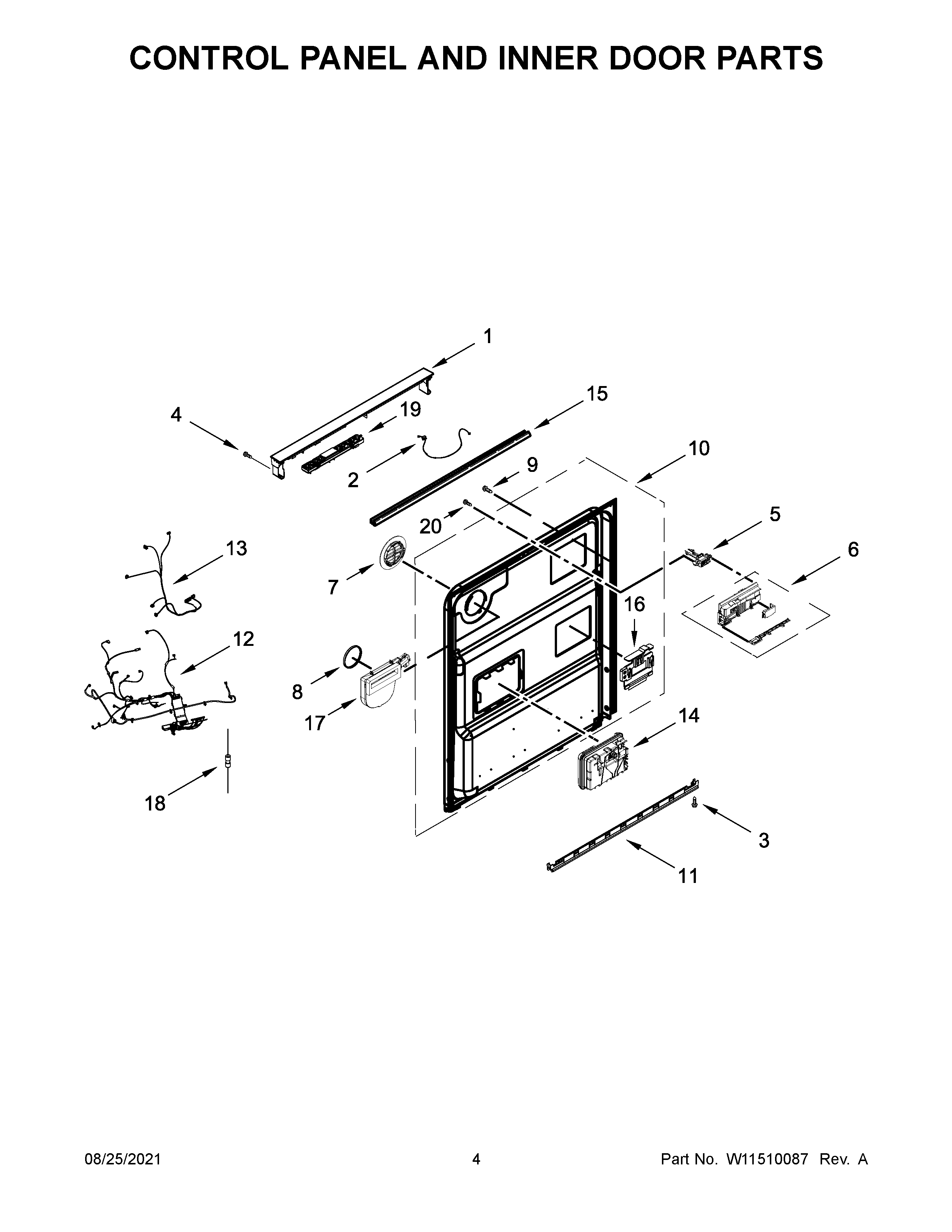 Control panel and inner door parts