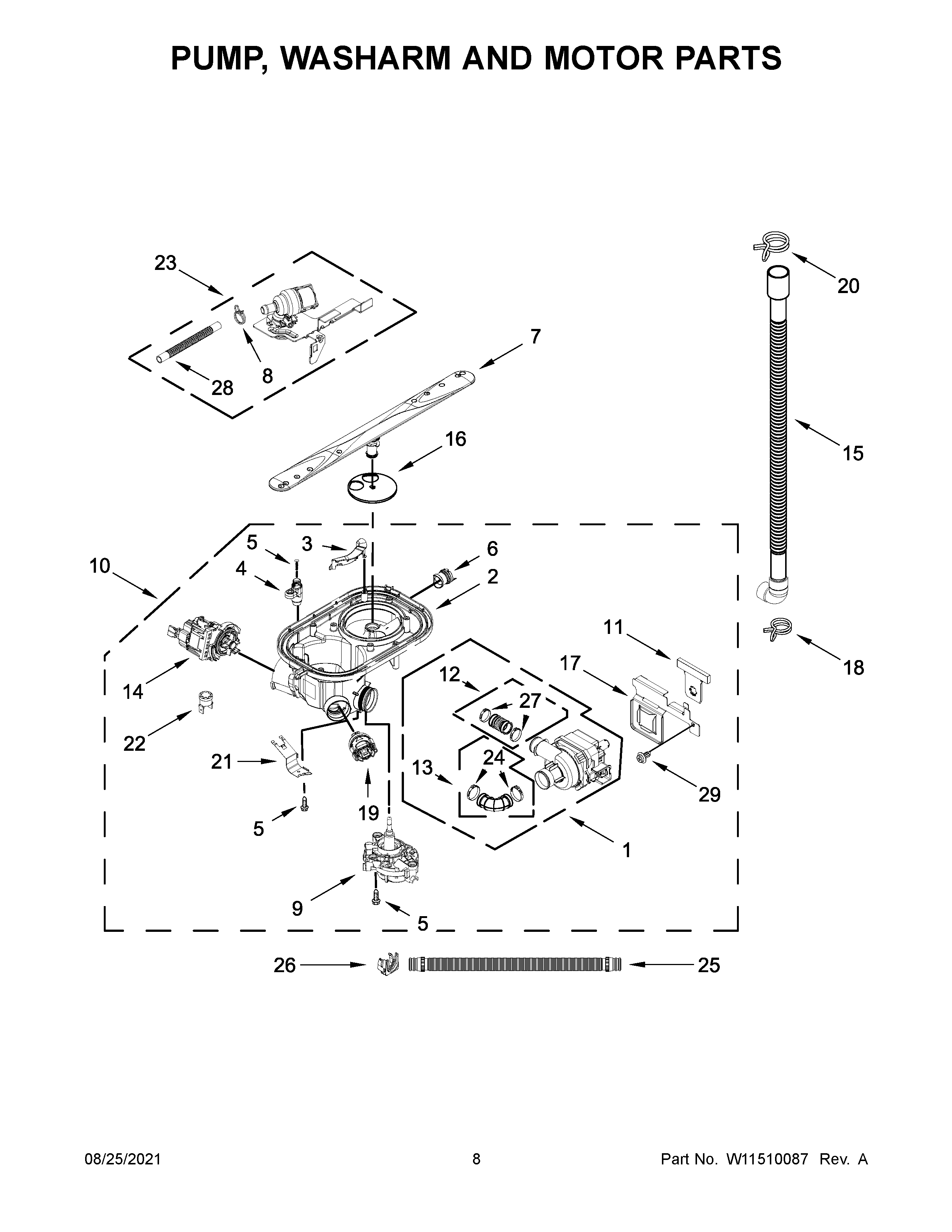 Pump, washarm and motor parts