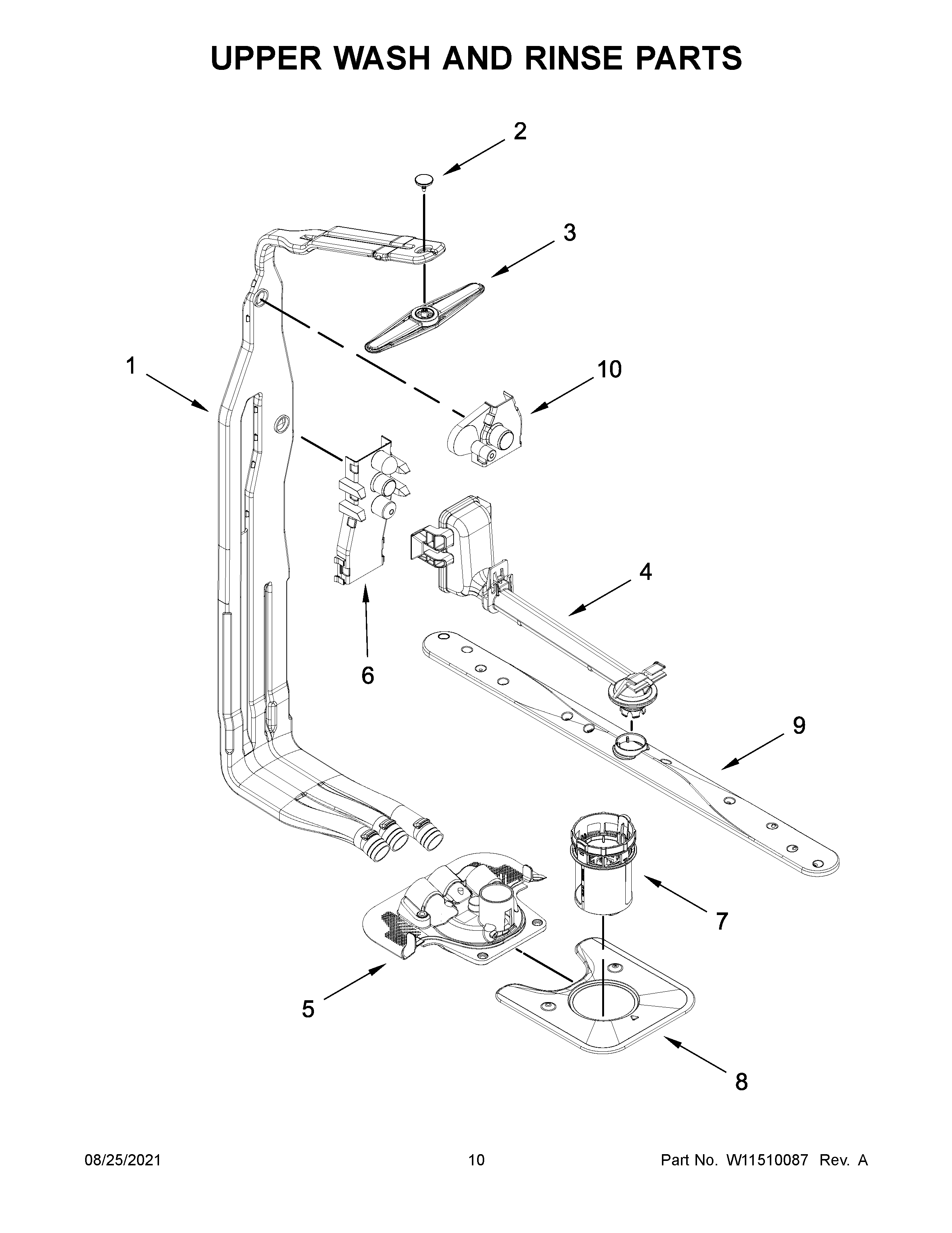 Upper wash and rinse parts