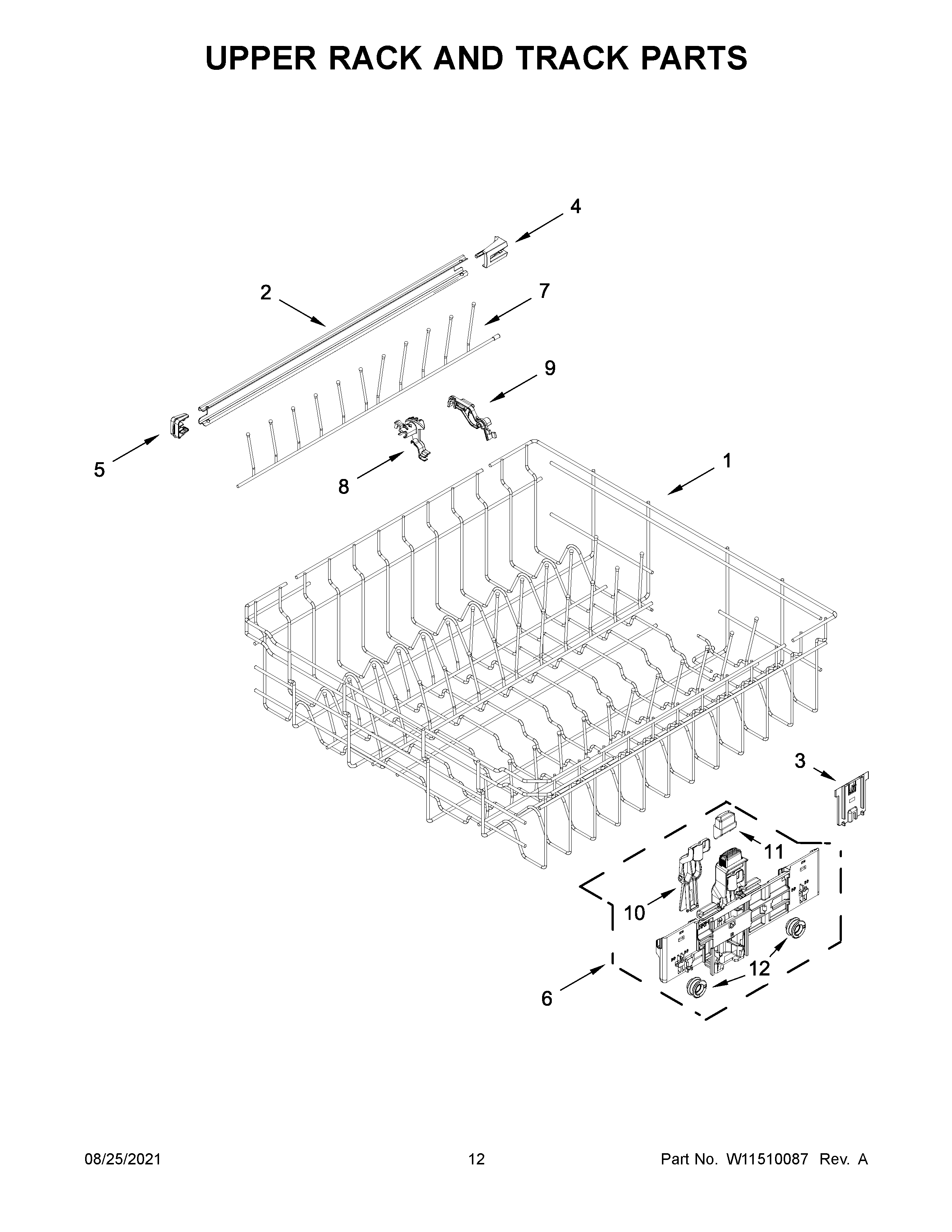Upper rack and track parts