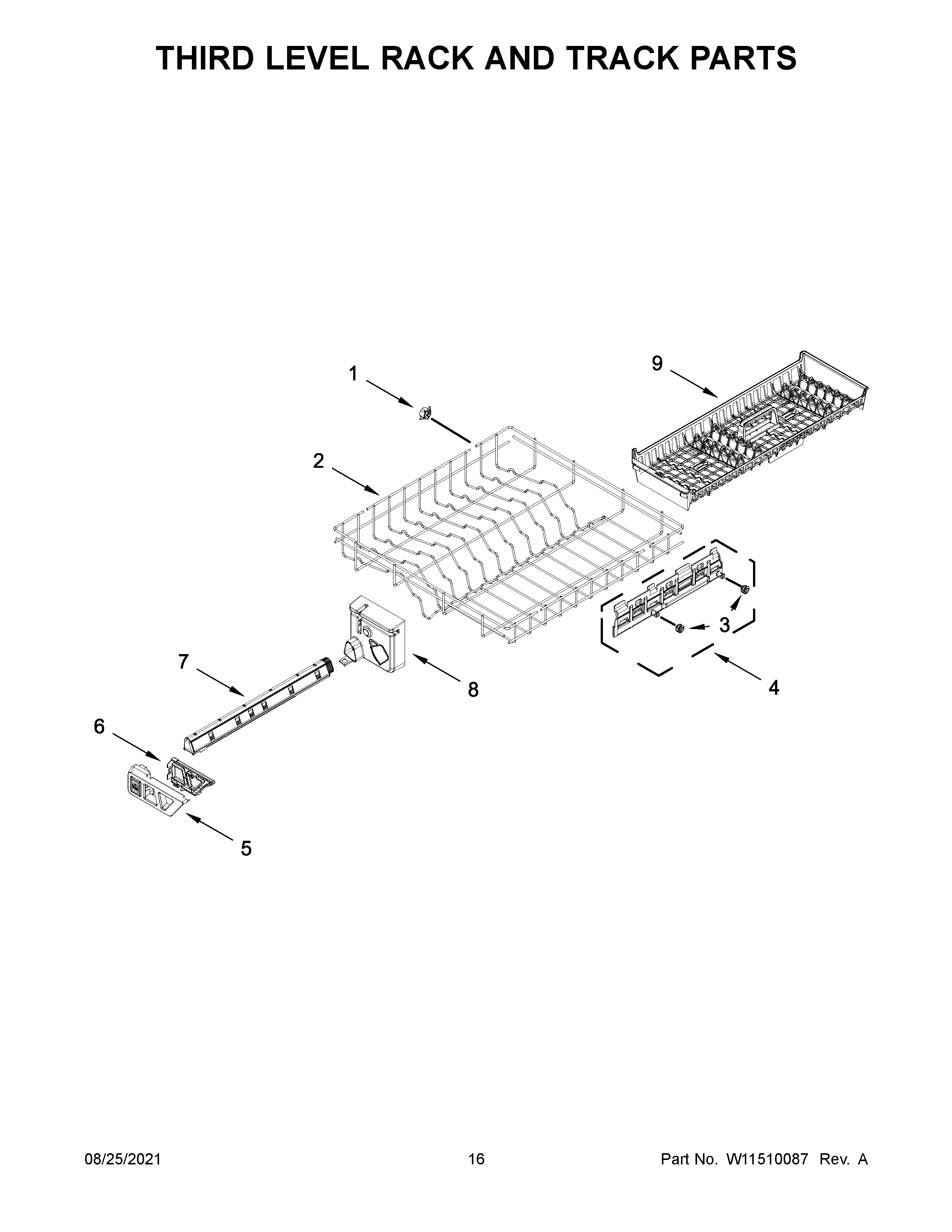 Third level rack and track parts