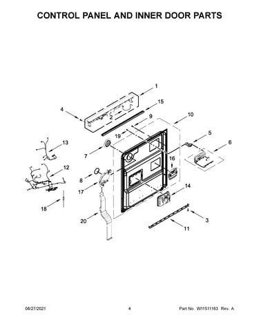 Control panel and inner door parts