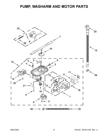 Pump, washarm and motor parts