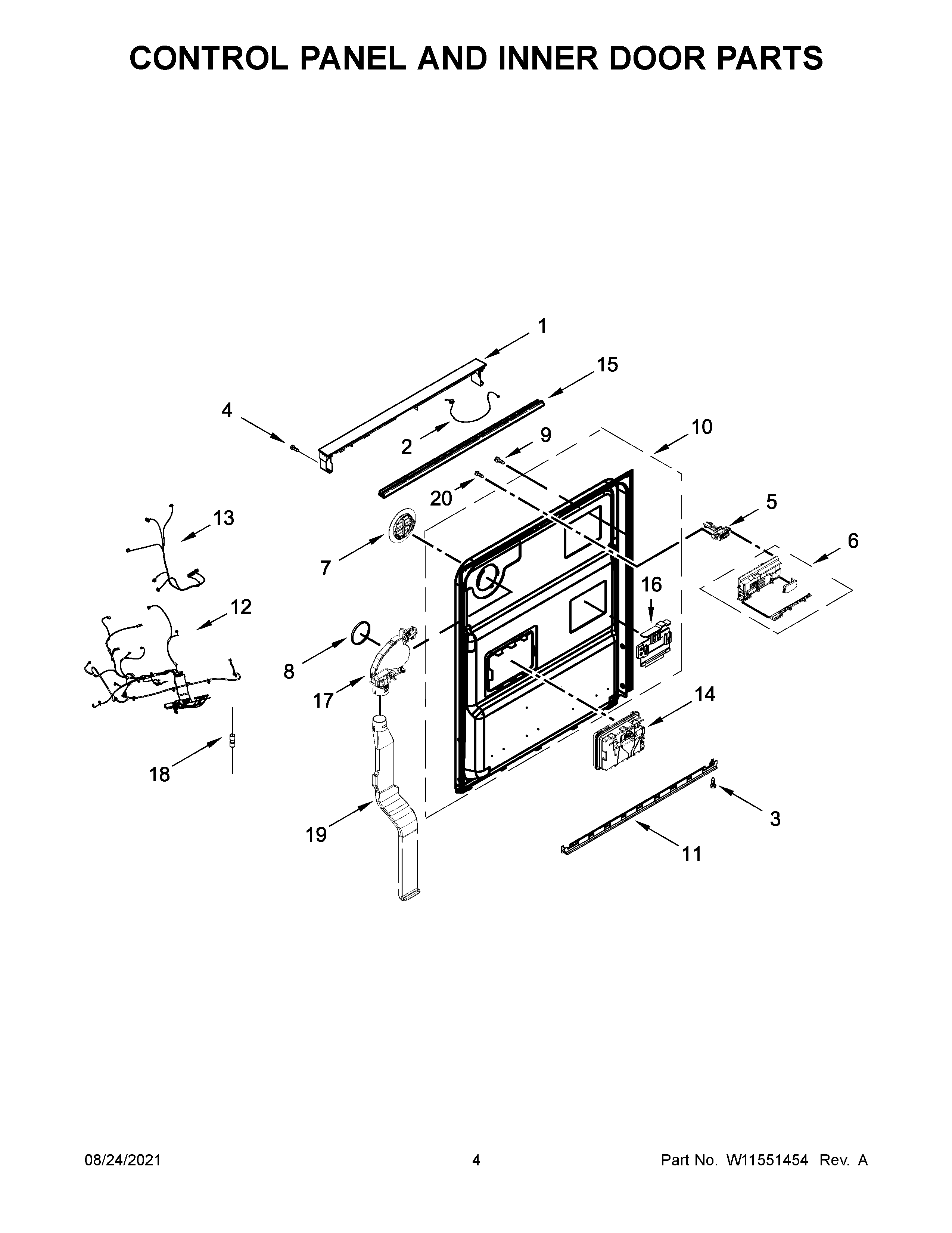 Control panel and inner door parts
