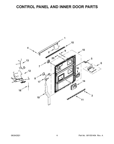Control panel and inner door parts