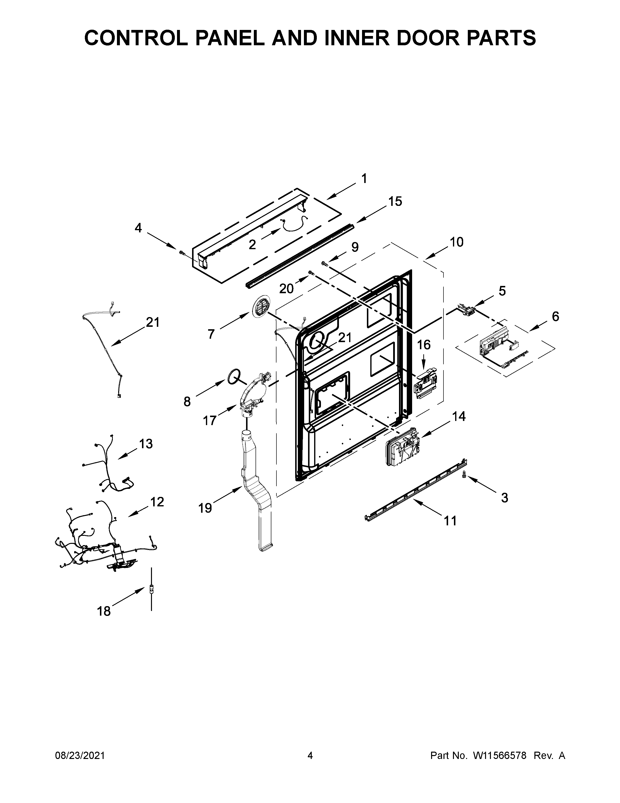 Control panel and inner door parts