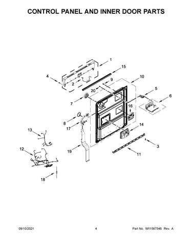 Control panel and inner door parts