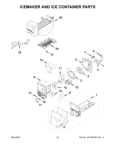 Icemaker and ice container parts