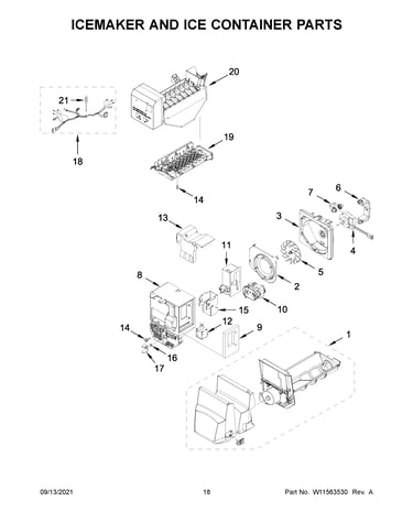 Icemaker and ice container parts