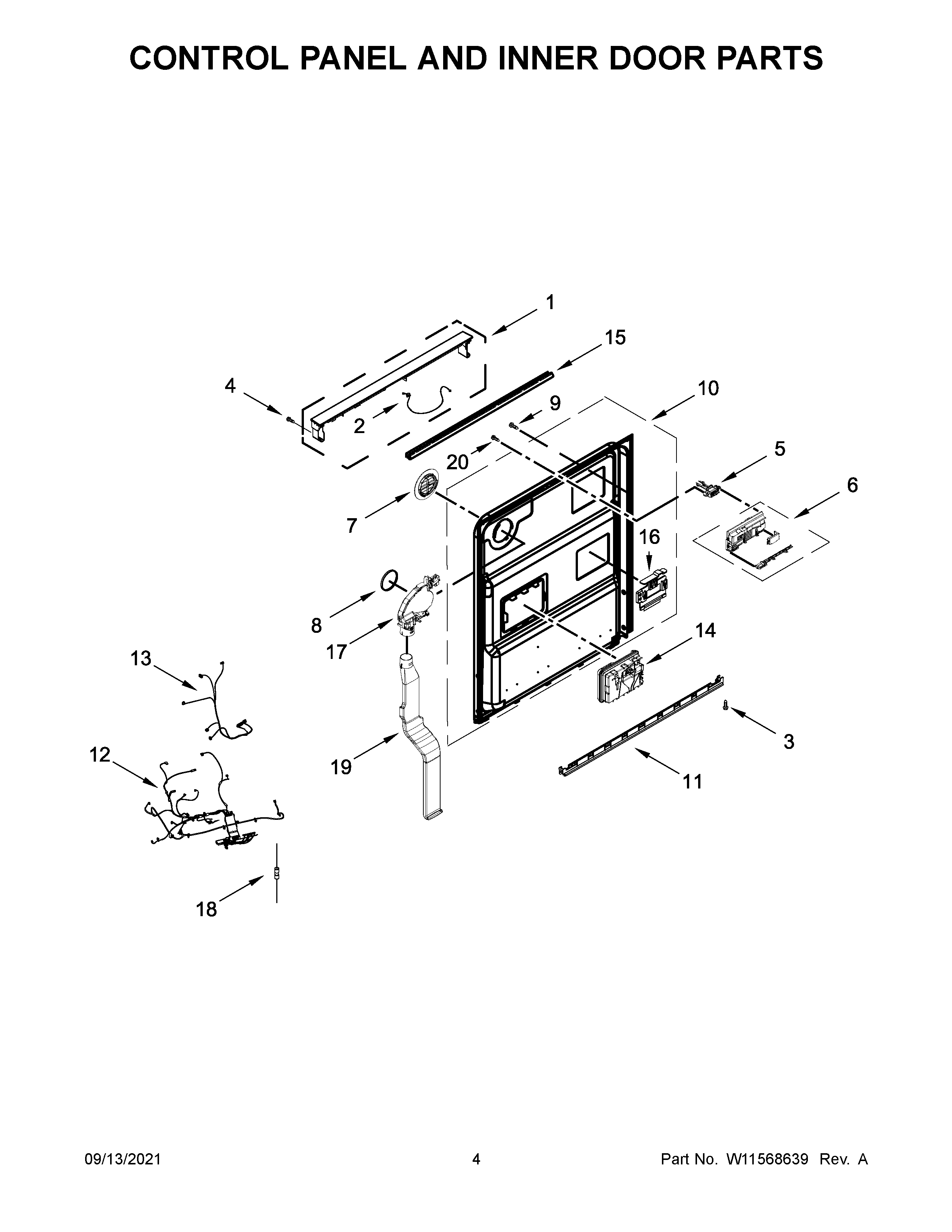 Control panel and inner door parts