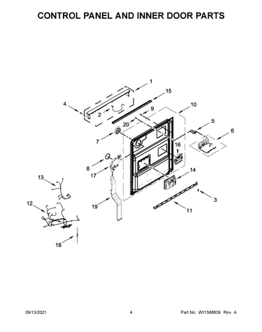 Control panel and inner door parts