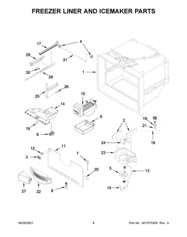 Freezer liner and icemaker parts