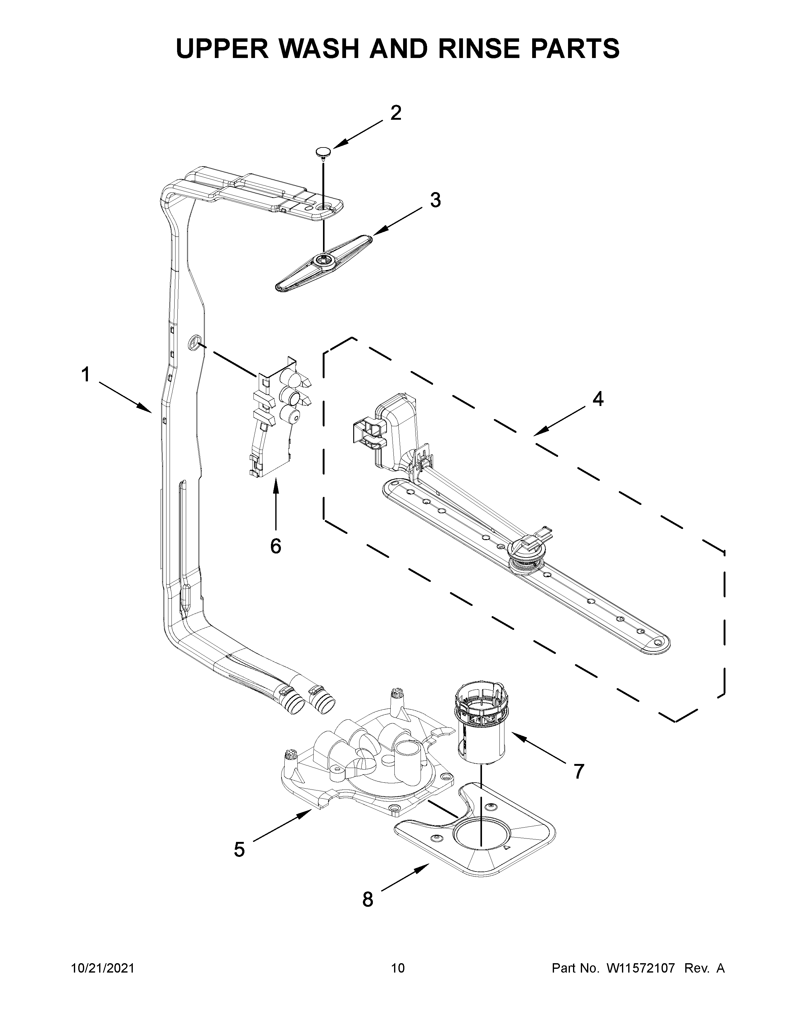 Upper wash and rinse parts