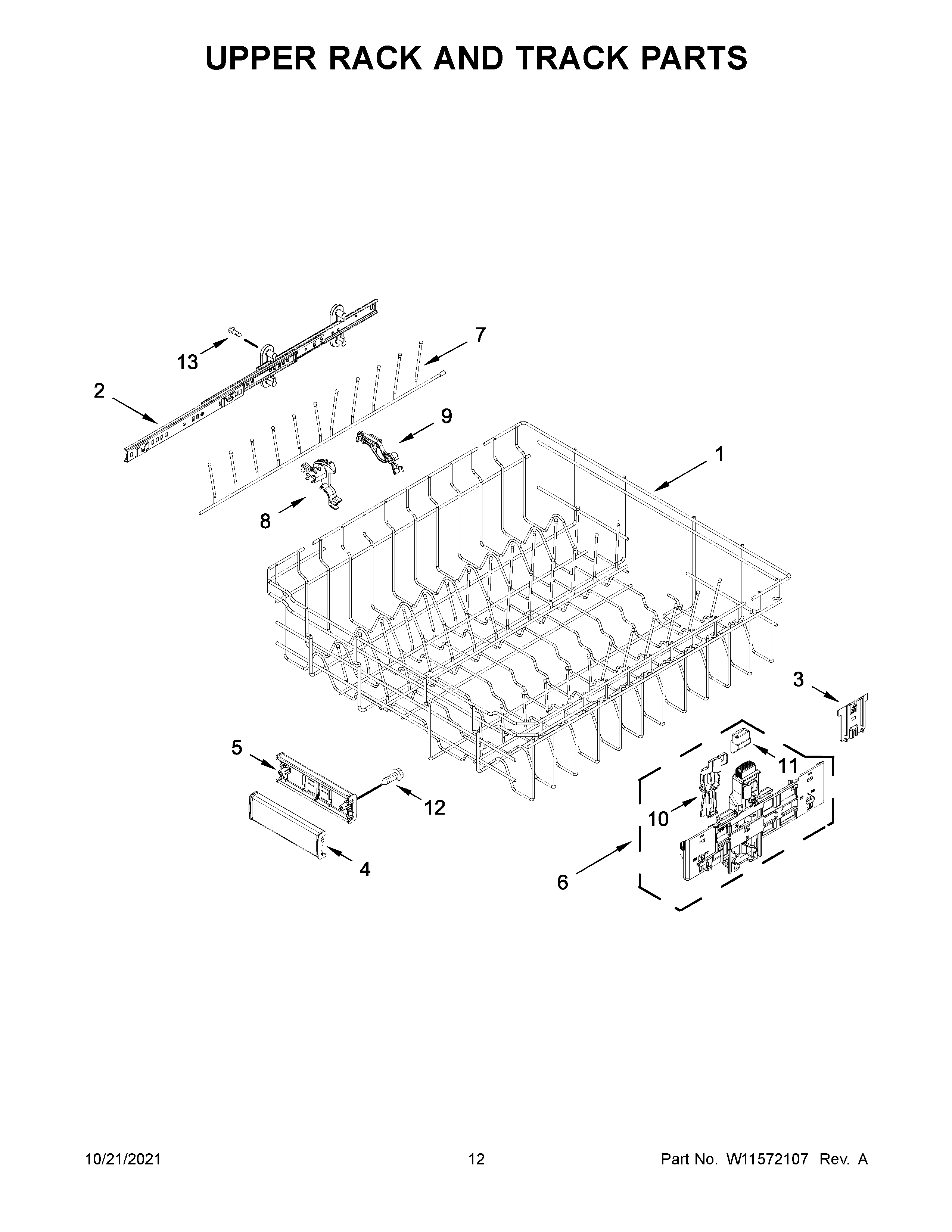 Upper rack and track parts