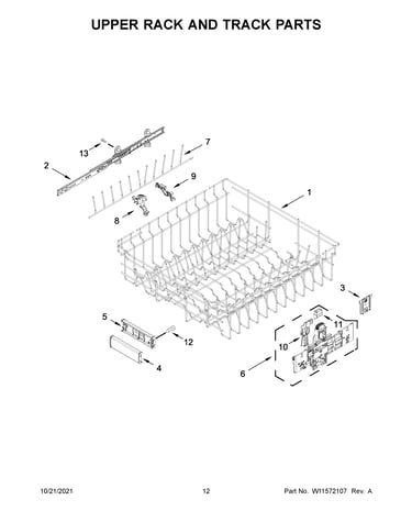 Upper rack and track parts