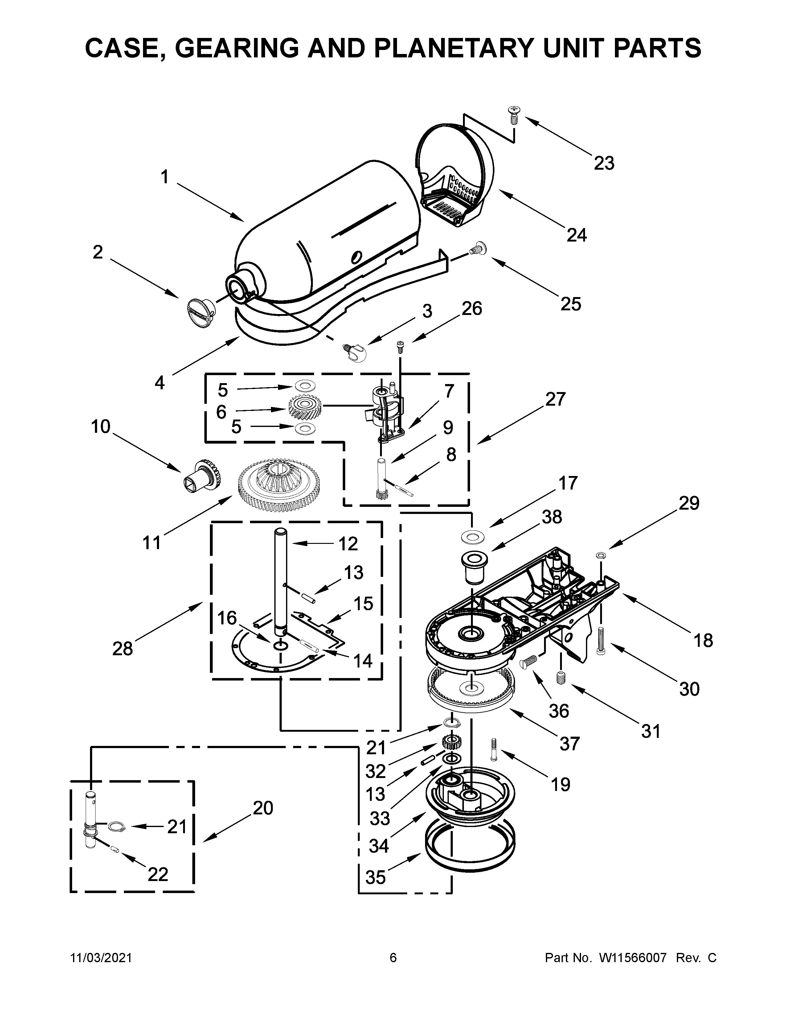 Case, gearing and planetary unit parts