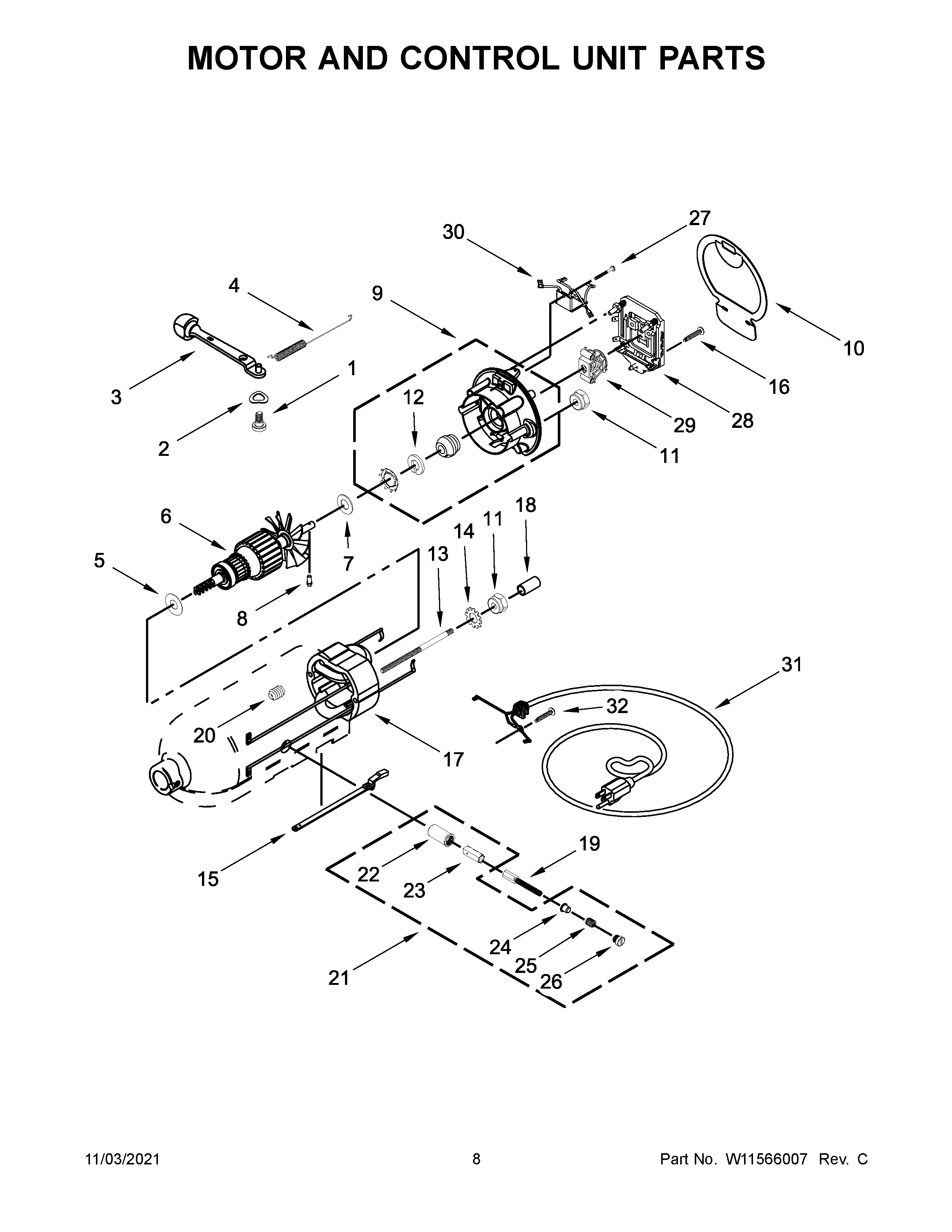 Motor and control unit parts