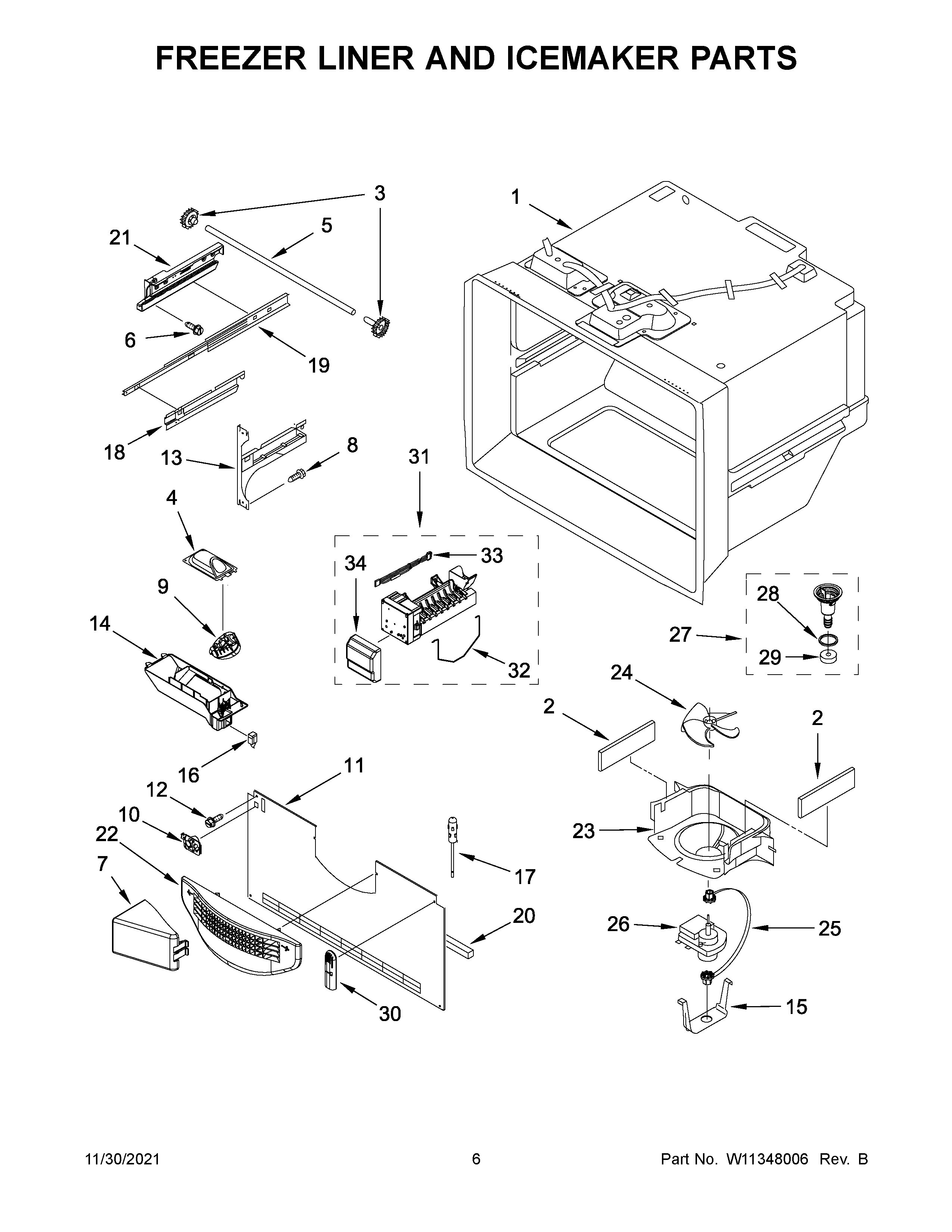 FREEZER LINER AND ICEMAKER PARTS
