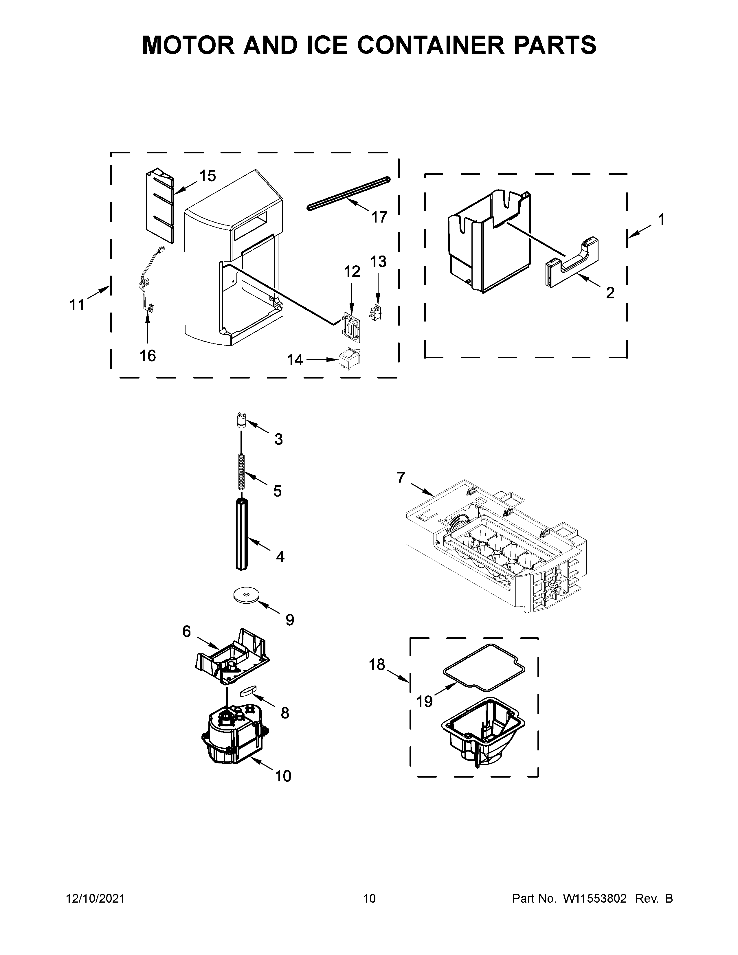Motor and ice container parts