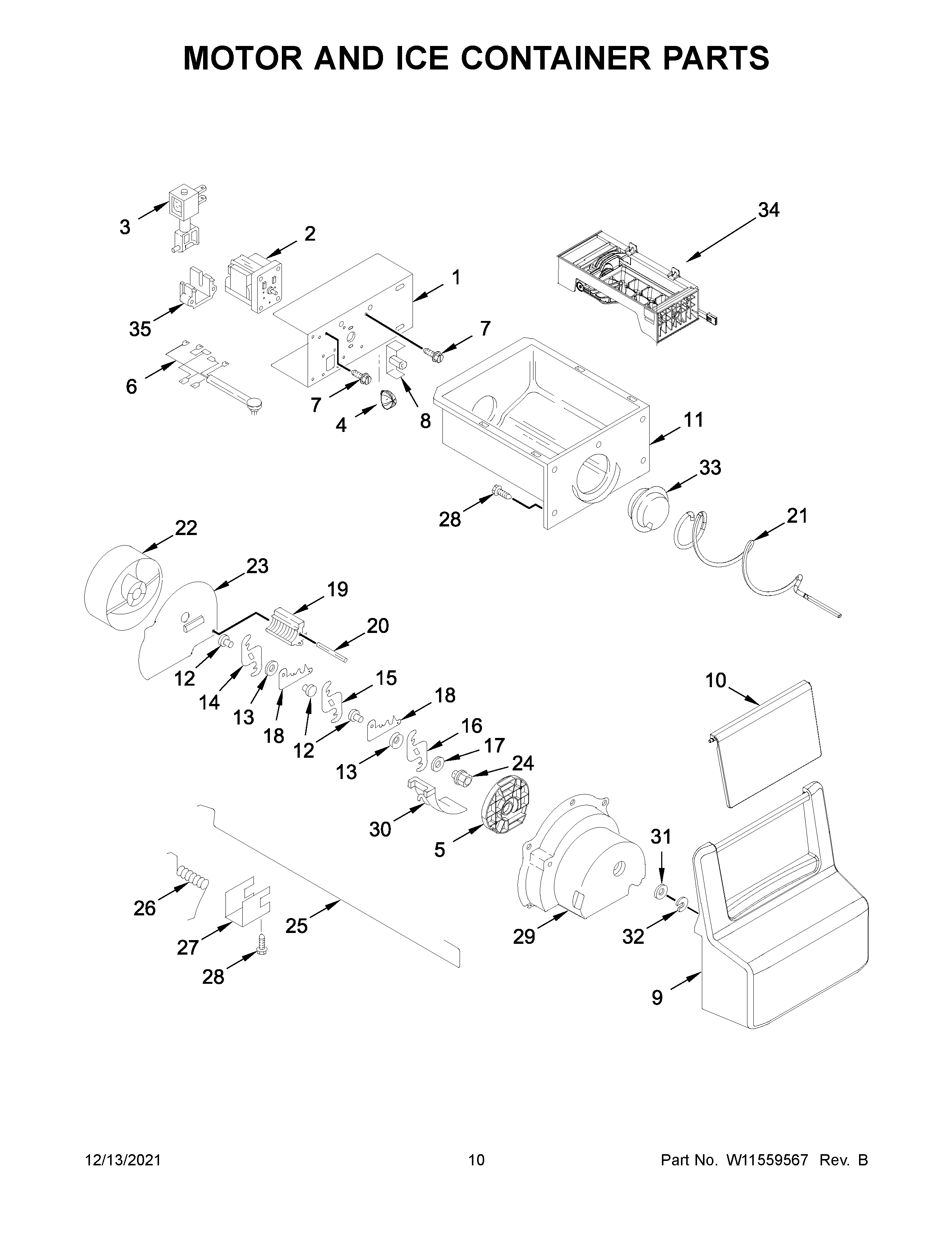 Motor and ice container parts