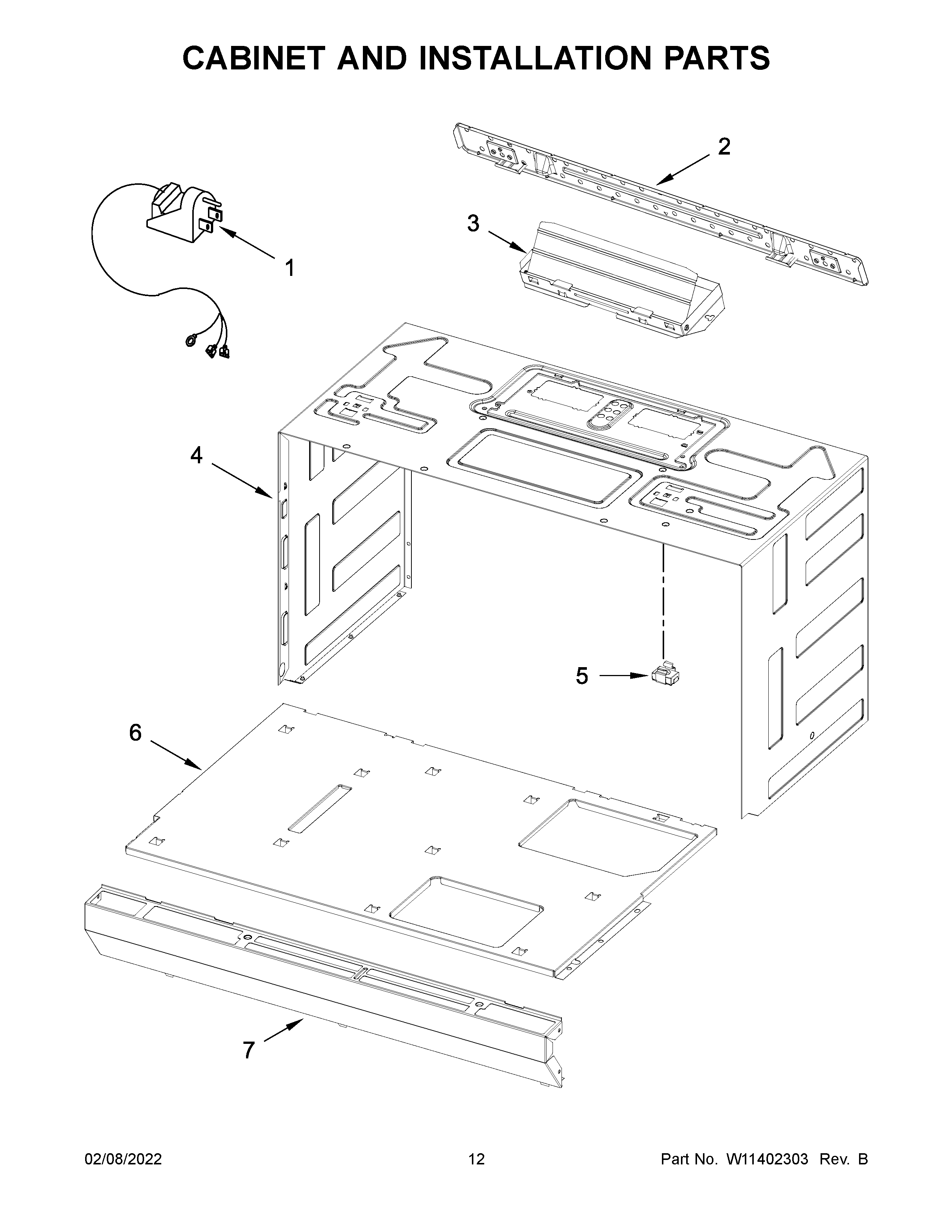 Cabinet and installation parts