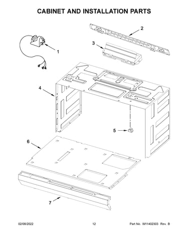 Cabinet and installation parts