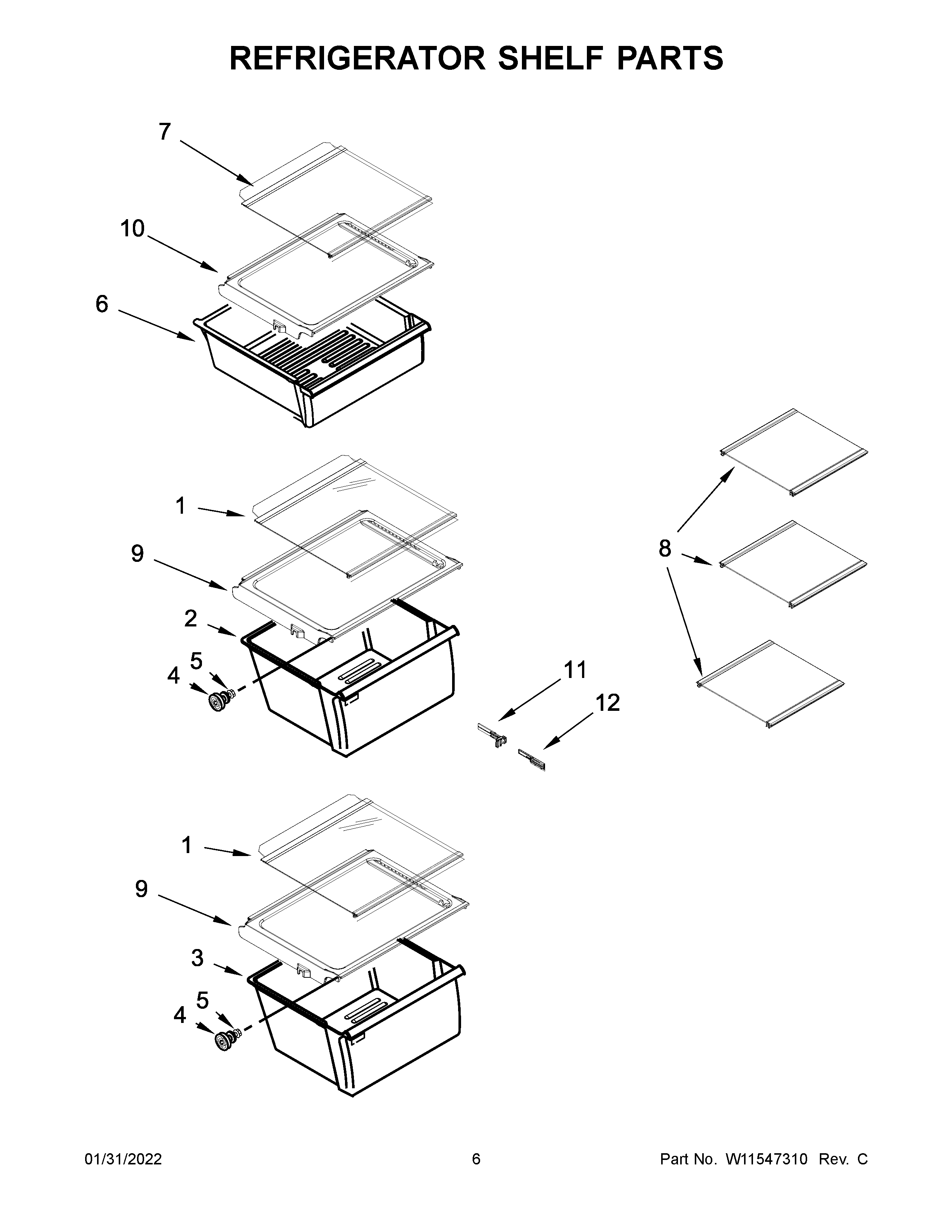 Refrigerator shelf parts