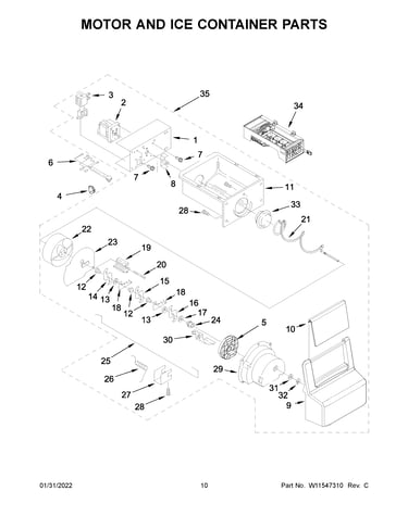 Motor and ice container parts