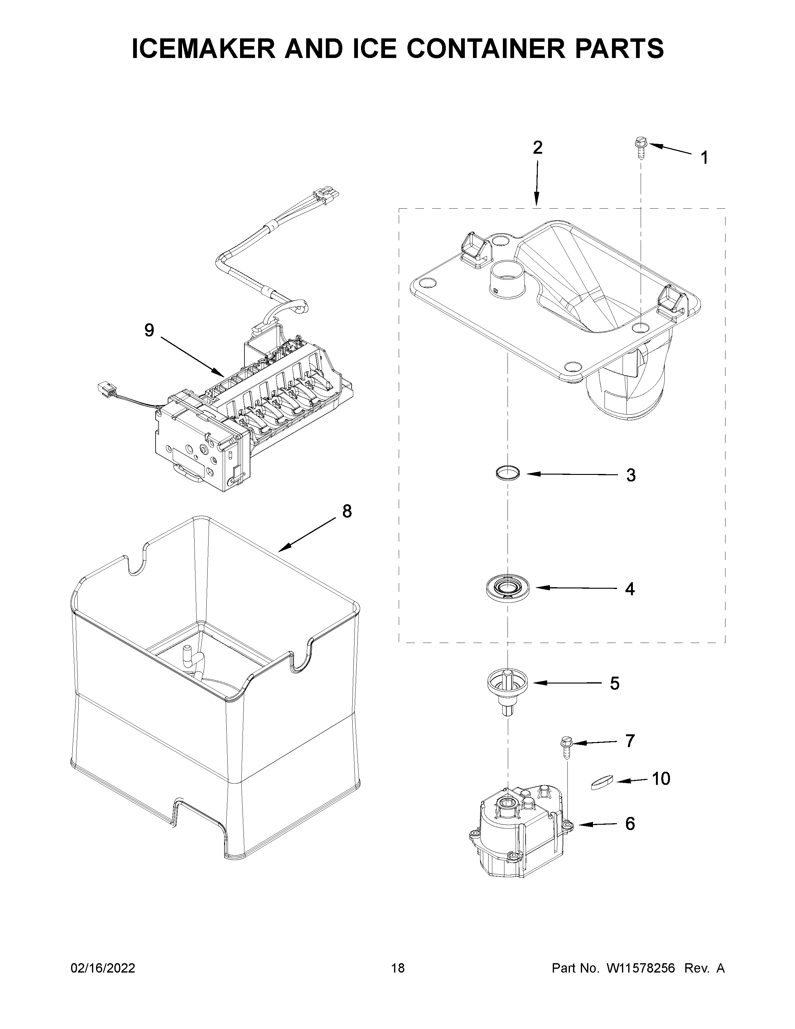 Icemaker and ice container parts