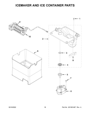 Icemaker and ice container parts