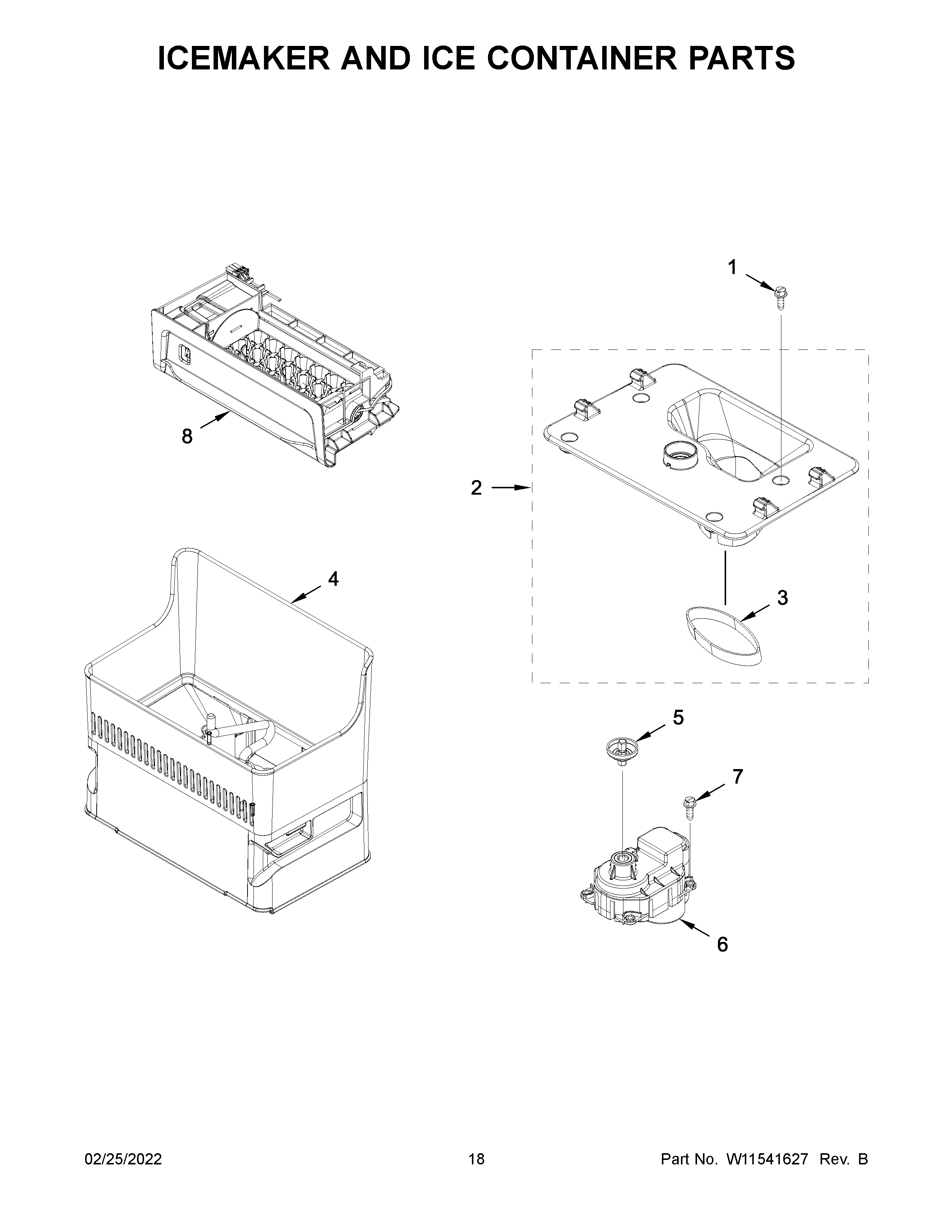 Icemaker and ice container parts