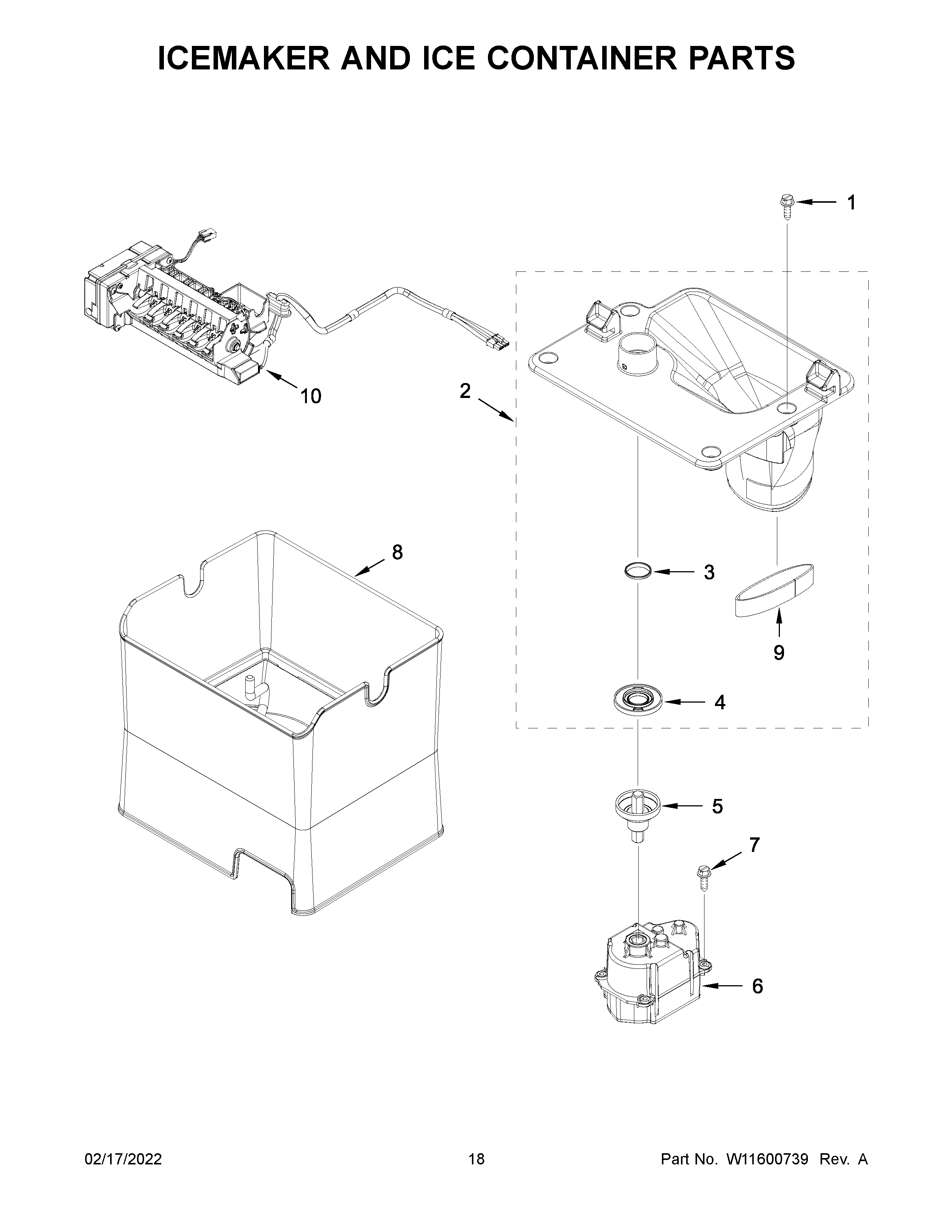 ICEMAKER AND ICE CONTAINER PARTS