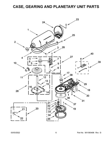 Case, gearing and planetary unit parts