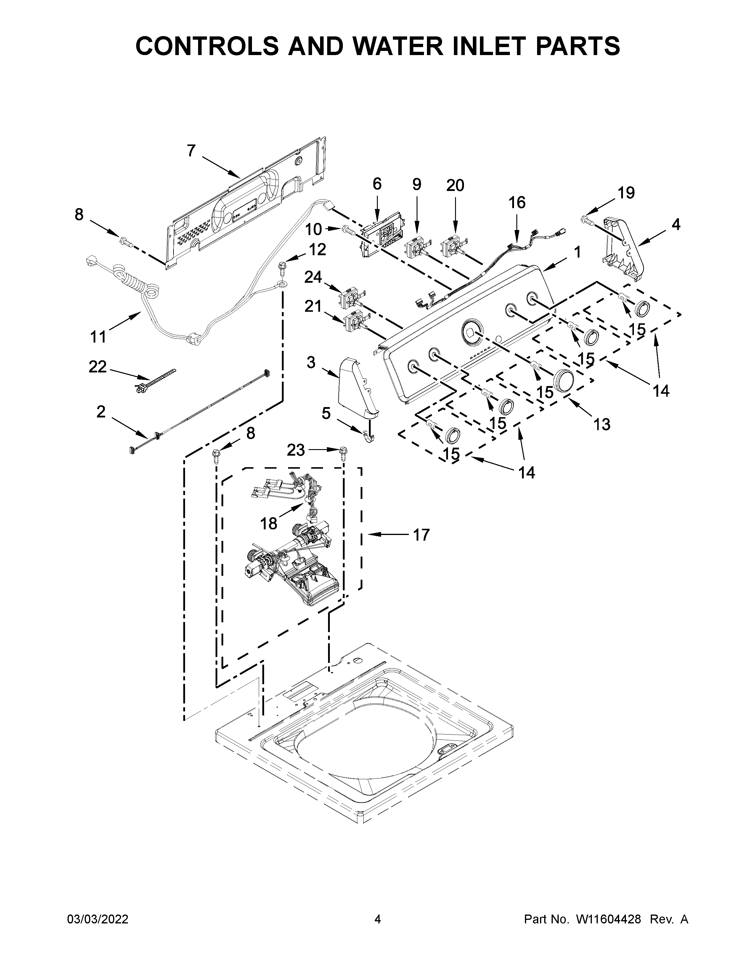 Controls and water inlet parts