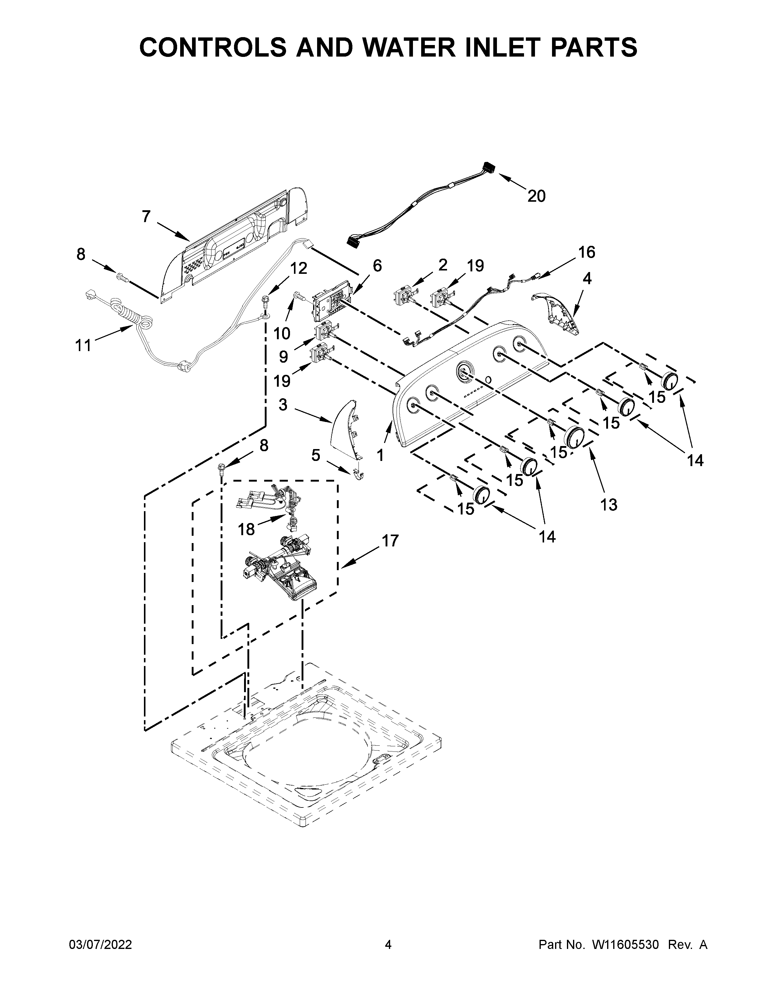Controls and water inlet parts