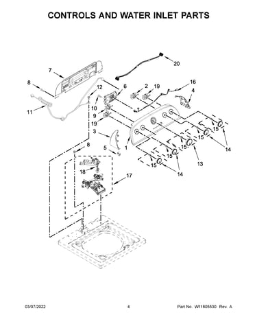 Controls and water inlet parts