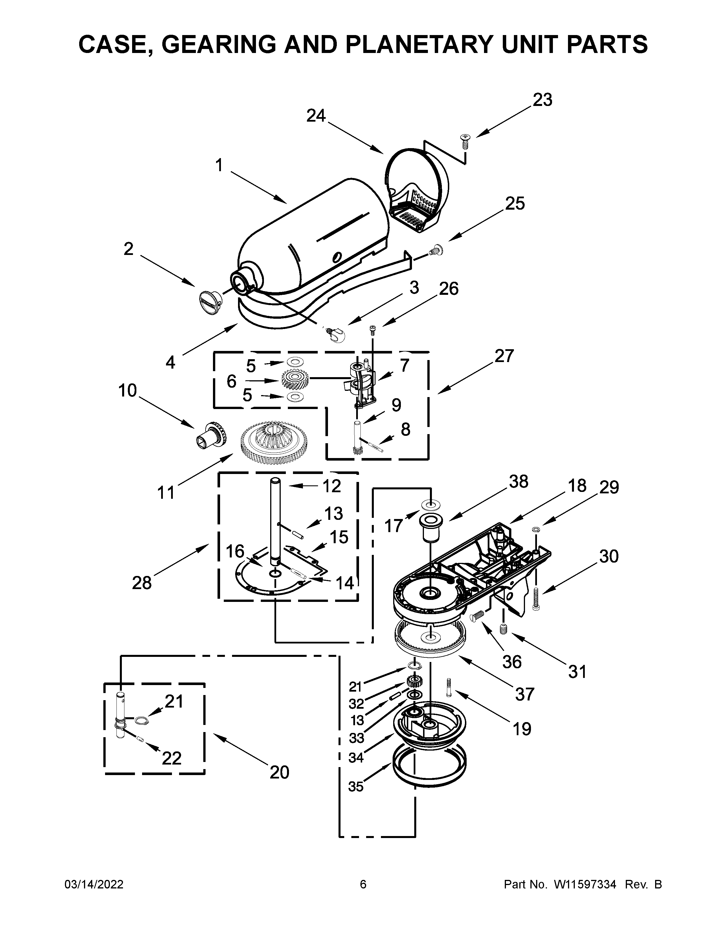 Case, gearing and planetary unit parts