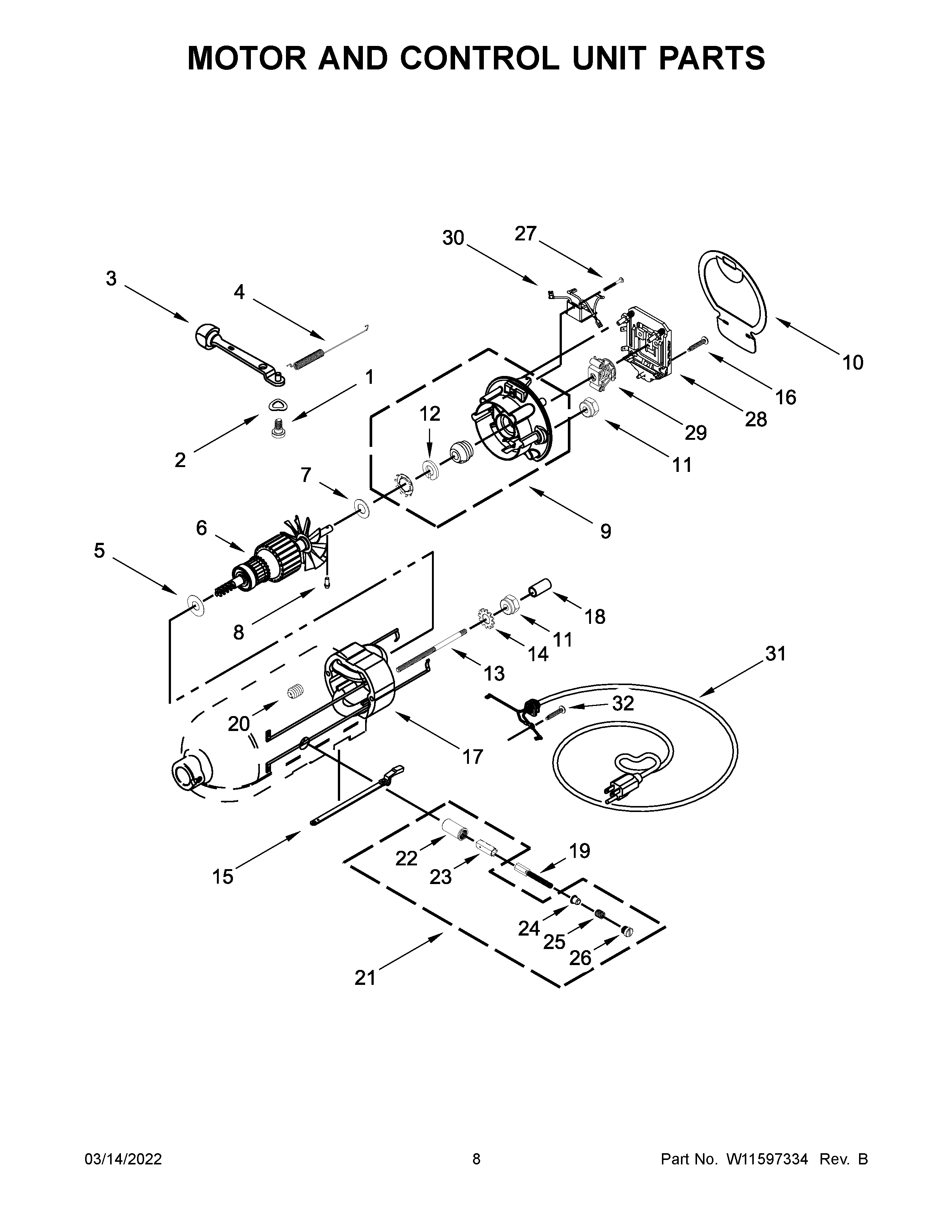 Motor and control unit parts