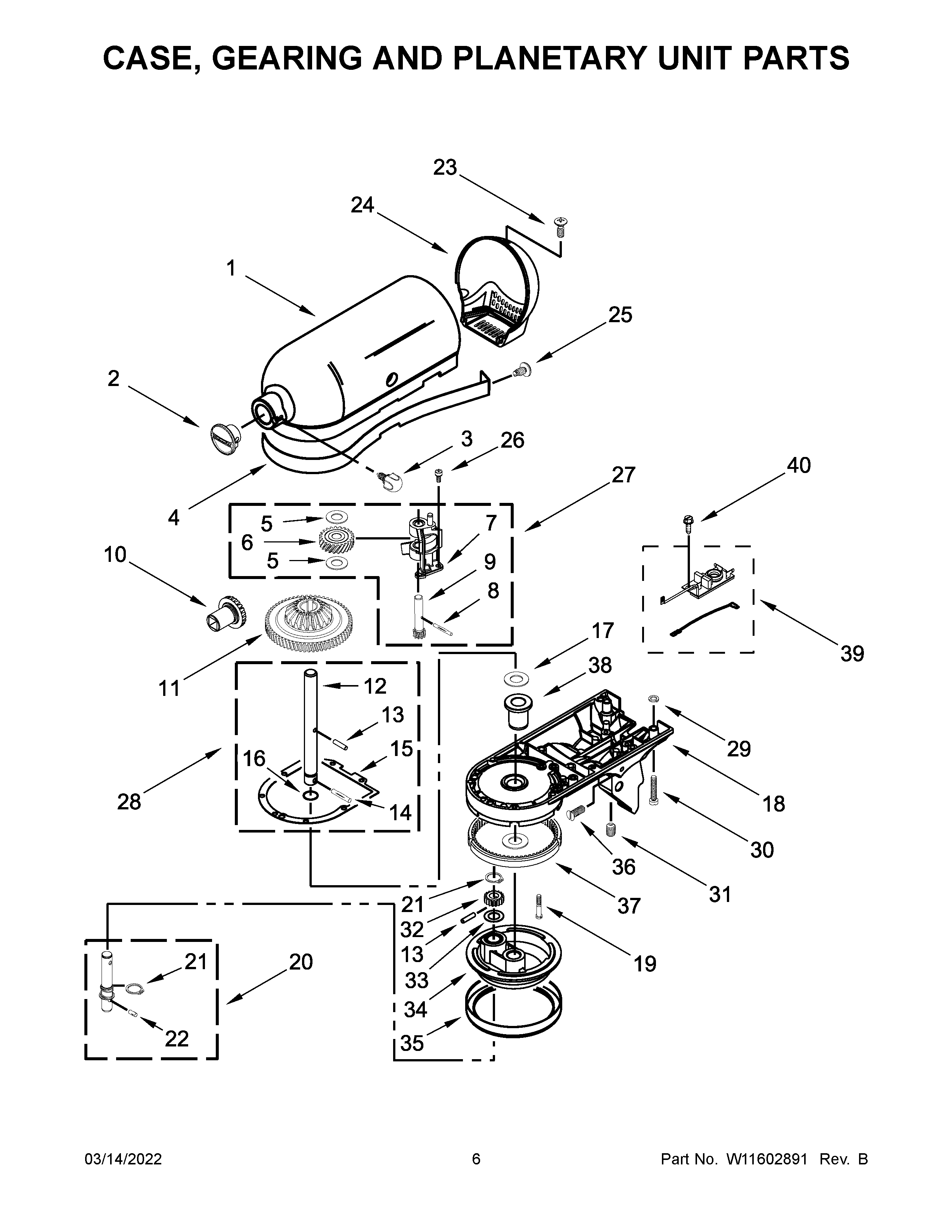 Case, gearing and planetary unit parts