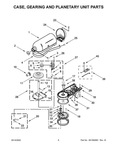 Case, gearing and planetary unit parts