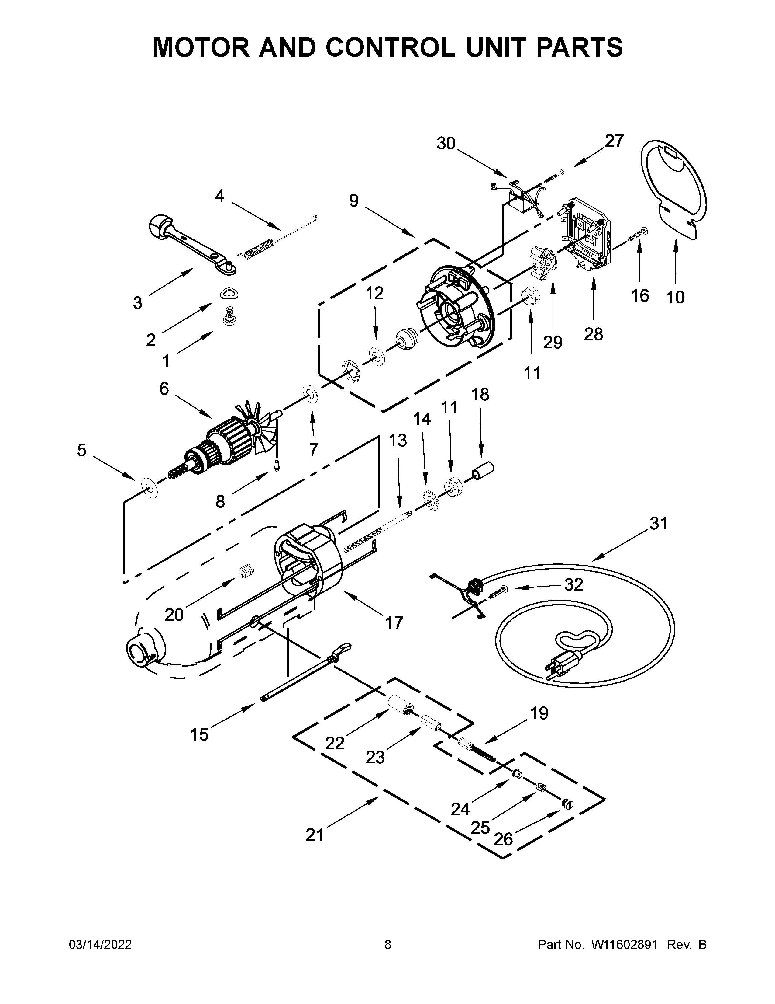Motor and control unit parts