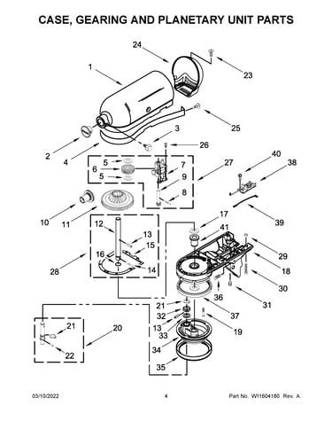Case, gearing and planetary unit parts