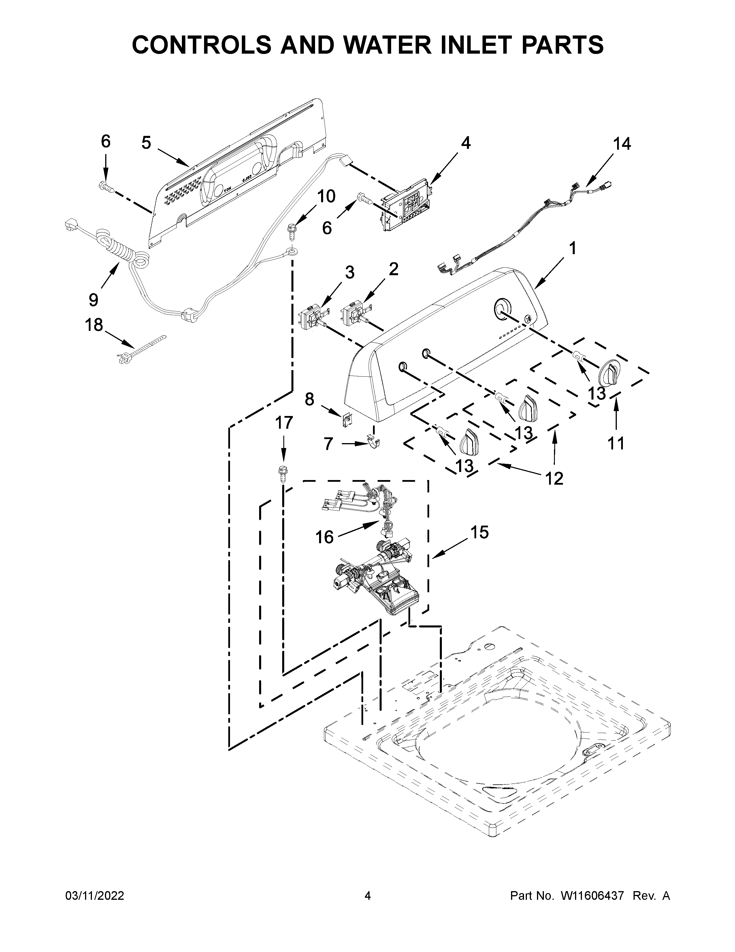 Controls and water inlet parts