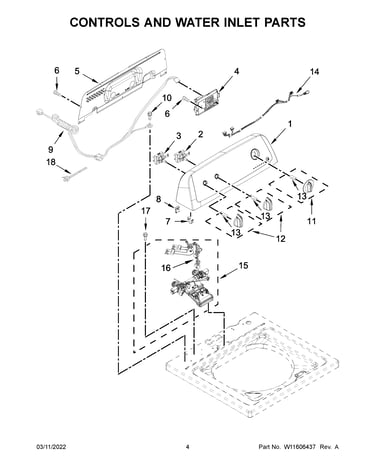 Controls and water inlet parts