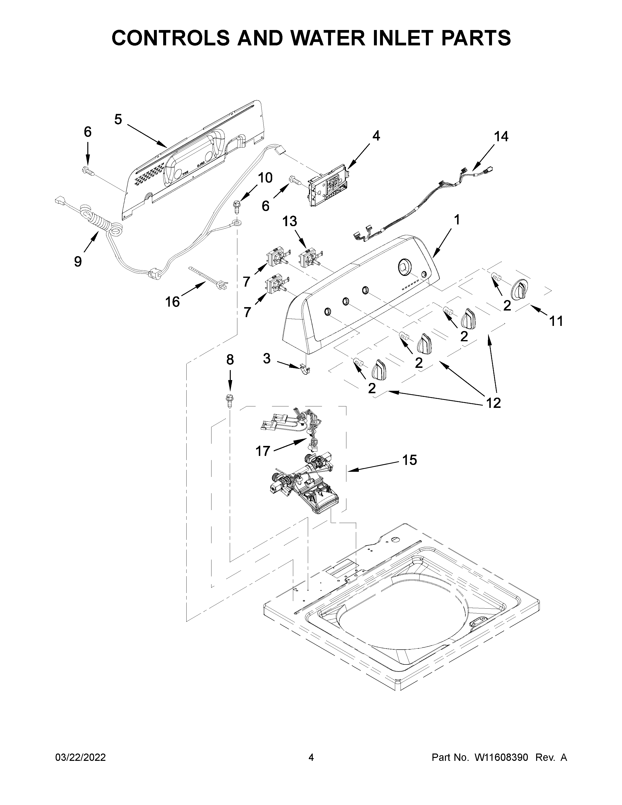 Controls and water inlet parts